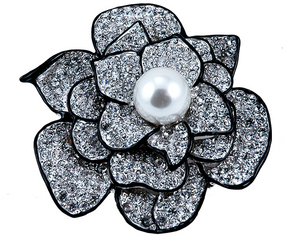 Kenneth Jay Lane - Crystal Flower With Pearl Pin