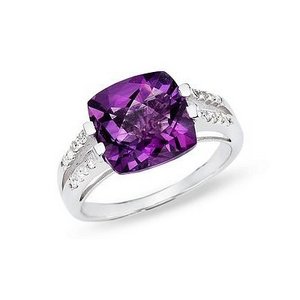 Amethyst and Diamond Ring: 14K White Gold 4 5/8 Carat