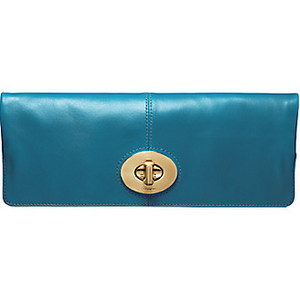 MADISON LEATHER FOLDOVER CLUTCH BRASS-TEAL