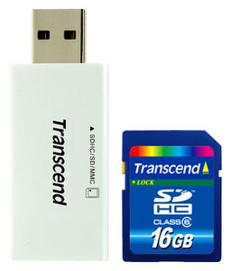 Карта памяти с USB адаптером Transcend TS16GSDHC6-S5W