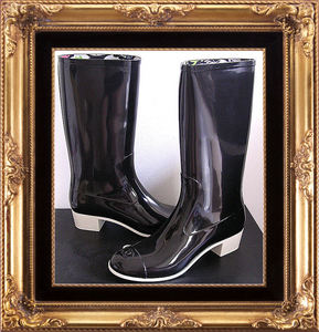 08 CHANEL CC LOGO BLACK KNEE HIGH RAIN BOOT SHOES 38 8