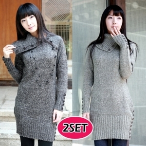 Button Detail Turtleneck Knit Dress + Leggings (2 Designs)