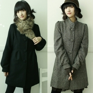 tand-Collar Herringbone Coat