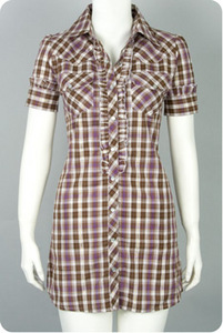 plaid ruffled shirt dress