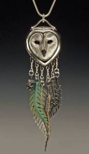 Silver Barn Owl w/ Fern Charms