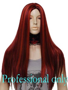 PW182 Straight Long Auburn Red Goth Rock Wig Free Ship