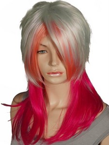 PW350 Mix Silver Pink Long Straight Party Wig Free Ship