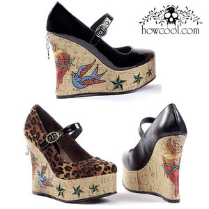 Penthouse Black Tattoo Cork Wedges