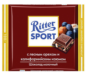 RITTER SPORT с лесным орехом и калифорнийским изюмом