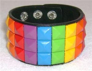 3 ROW RAINBOW PYRAMID CUFF BRACELET