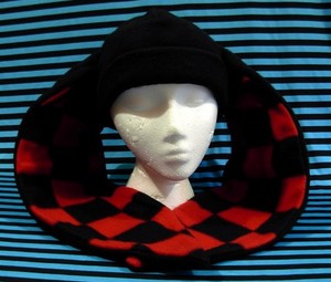 Black Bunny Rabbit Ear Hat with Red and Black Checkerboard ears