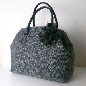 Herringbone Nep Tweed Wool Boston bag