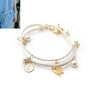 White Leather Star and Heads Bracelet