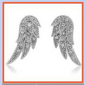 SILVER TONE ANGEL WINGS STUD