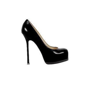 YSL Platform High Heel Pump in Black Textured Leather