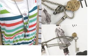 Retro Ring Medal Key Sweater Chain Necklace 0330