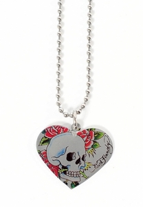 Skull And Roses Heart Shaped Pendant