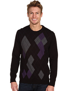 Perry Ellis L/S Cotton Abstract Argyle Crew