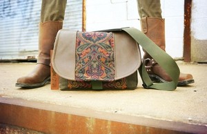 Blue Tapestry and Leather DSLR Camera Bag