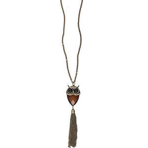 gold look tassel owl necklace