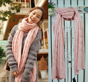 NEW thick Long knit scarf shawl wrap Handcraft Pink