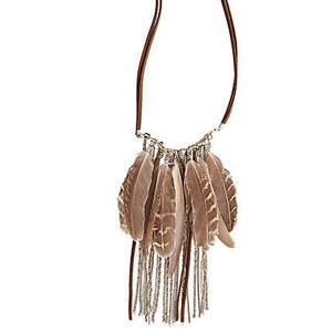 brown multi feather and chain necklace