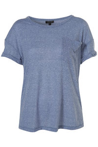 CHAMBRAY BLUE ROLL SLEEVE FLECKED TEE