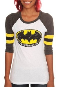 DC Comics Batman Sketch Logo Striped Girls Raglan