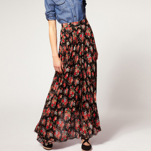 Floral Printed Pleat Maxi Skirt