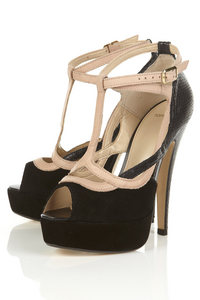 topshop SLINK Black Suede Faux Snakeskin T-bar Cut black размер 38 Out Platform Sandals