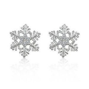 Winterliche Schneeflocke Ohrringe / Ohrstecker mit Zirkonia Diamanten, 14 Karat Wei&#223;gold Vermeil