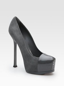 YSL Trib Too High Heel Pump in Black Suede and Patent Leather