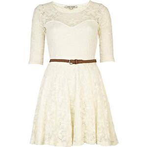 cream belted skater dress