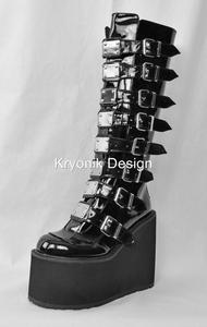 Demonia Swing-815 goth gothic cyber buckled knee high platform boots patent 9