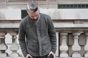 Grey Donegal wool minimal cardigan