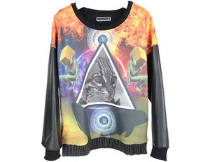 Galaxy cat sweatshirt 90s PU leather