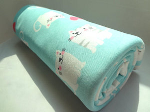 On Sale - Cotton Rib Knit Lovely Cats on Mint 1 Yard CAF 305