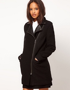 ASOS Wool Biker Coat With Leather Collar