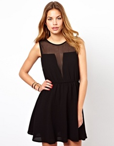 Glamorous Skater Dress With Mesh Insert