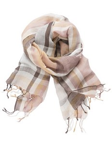 Neutral Check Linen Scarf