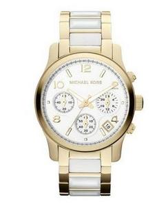 Mid-Size Golden/White Acetate Runway Chronograph Watch by Michael Kors