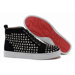 Christian Louboutin Louis Silver Flat Spikes Mens Sneakers Black Suede 26172