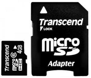 Transcend microSDHC 4Гб class 6 + адаптер