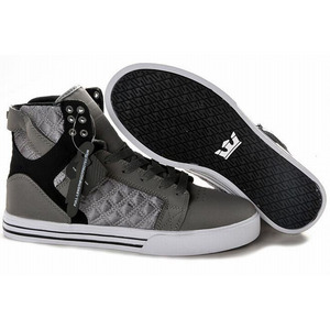 Supra Shoes-Skytop High Tops Turf Leather Grey Black White