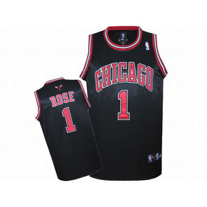 NBA Rose #1 Black Chicago Jersey Red Numbers