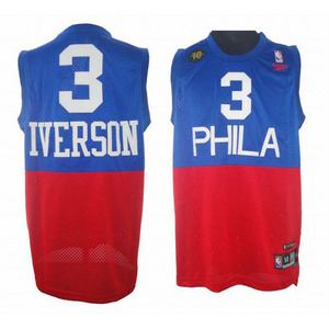 Phila Iverson #3 Blue Red NBA Reebok Jersey White Number