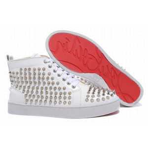 Christian Louboutin Louis Silver Spikes Men Sneakers Leather White Patent