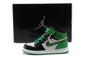 Kids Air Jordan 1 Shoes - White/Green/Black