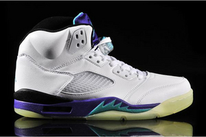 Mens Jordan 5 New Emerald & Grape Ice & Black/White Basketball Shoes - Glow