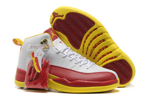 Leather Nike Jordan 12 Fire Red and Tour Yellow and White - Mens